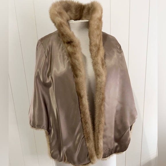 Vintage Mink  fur Shawl jacket vest size M Tan - Picture 8 of 14